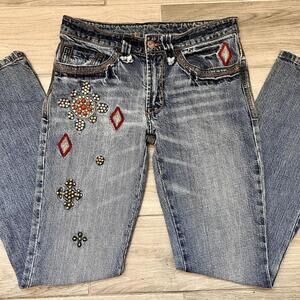 Vintage Western Denim Bank Embellished Bootcut Jeans